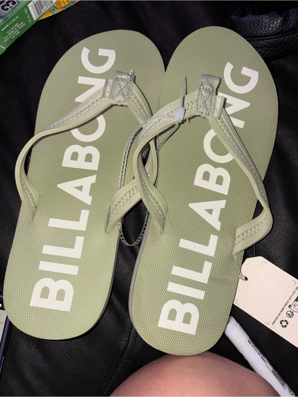 Billabong Olive Green Logo Flip Flop Sandals size 9 in women’s
